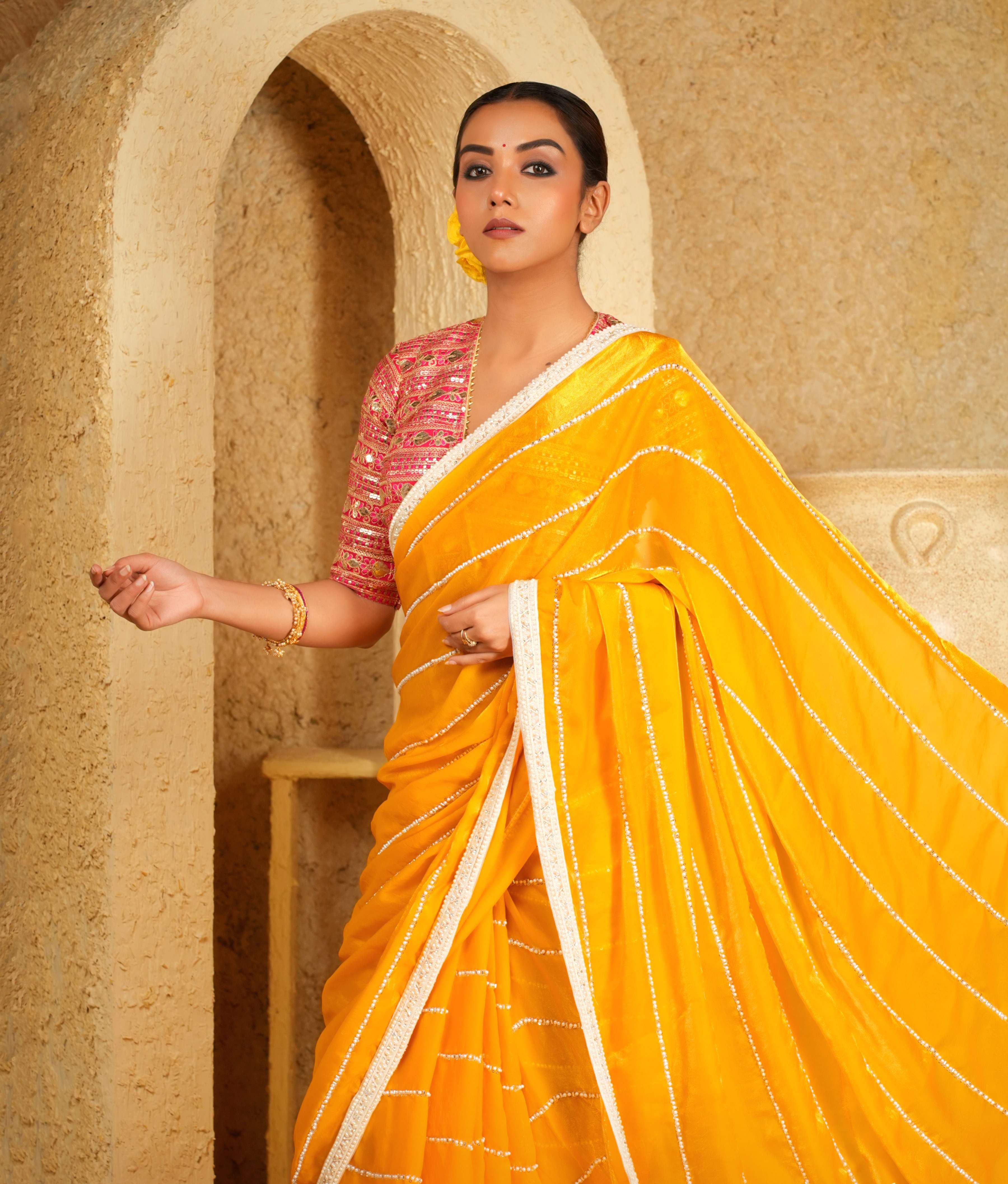 Stellar Sunshine Saree With Rosy Romance Blouse