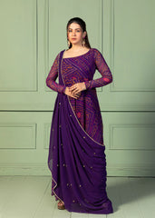 Bandhani Asymmetric Neck Anarkali with Dupatta