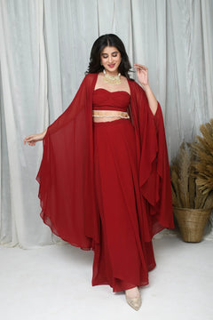 Red Cape and Drape Skirt Set- By Reet Lifestyle