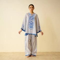 Mulmul Cotton Farsi Set in Jaipur Blue- By Reet Lifestyle
