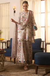 Elegant Beige Crepe Sharara Set