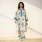Mehfil Cotton Printed Co-ord Set in Off White Monotone- By Reet Lifestye