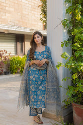 Dazzle Blue Straight Suit Set- By Reet Lifestyle