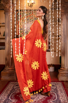 Mastaani- Pure Mul Cotton Handloom Handpainted Saree (Red)- By Reet Lifestyle