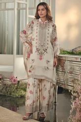 Cream Chinnon Floral Kaftan Set