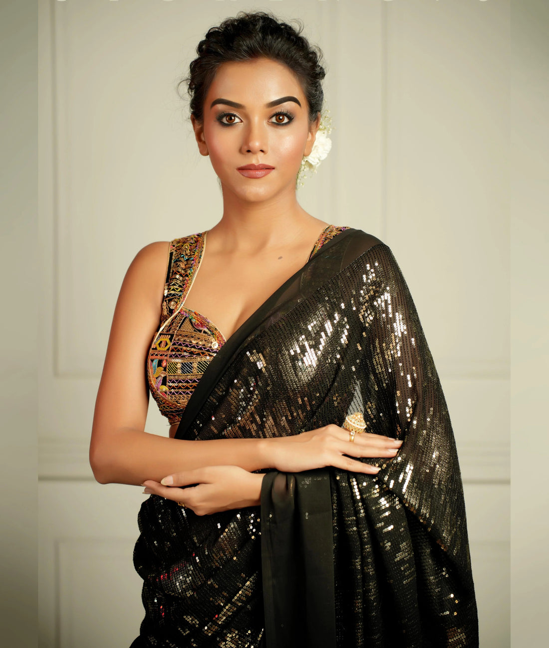 Black Widow Cocktail Saree With Sass Of Black Blouse