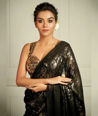 Black Widow Cocktail Saree With Sass Of Black Blouse