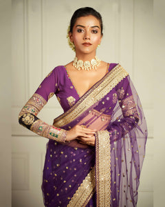 The Queens Passion Plum Saree With Ornate Orchid Blouse