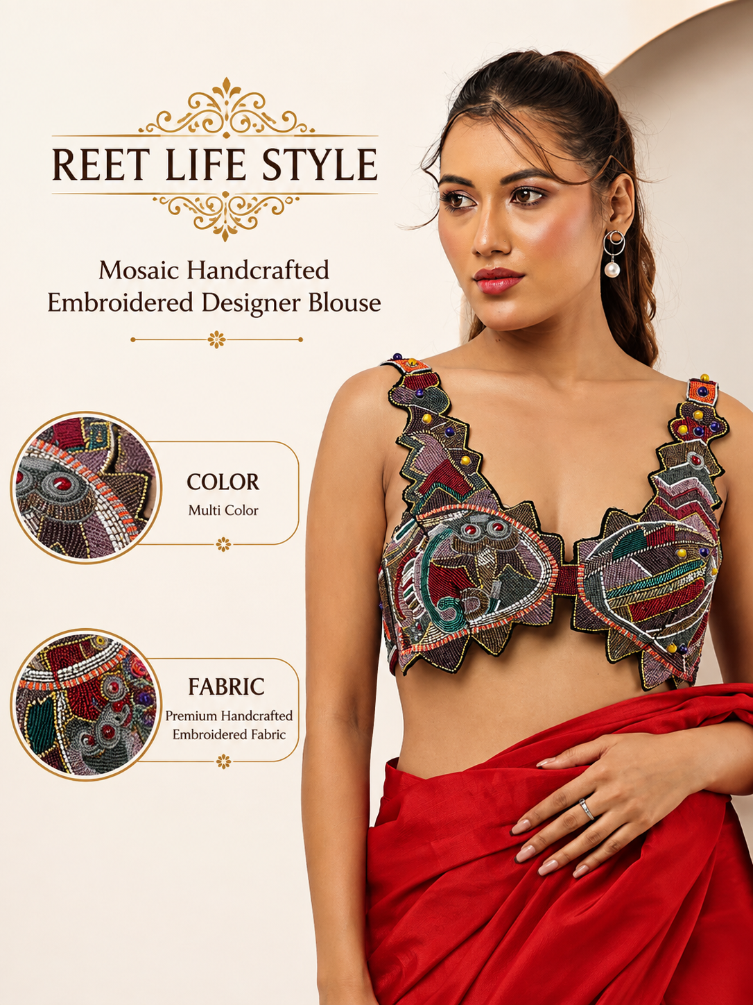 Designer Mosaic Hand-Embroidered Blouse