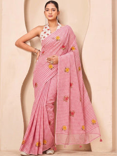 Silk Floral Checked Woven Design Border Saree