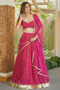 Gulabi Bandhej Festive Lehenga Set