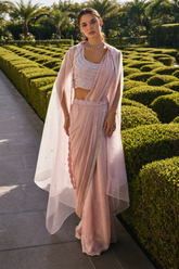 Blush Pink Cape Set with Saree-Inspired Drape