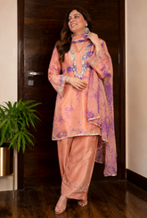Peach Lavender Mirror Work Suit Set