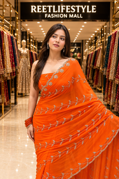 Royal Purple Pure Chiffon Floral Handwork Saree