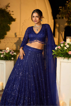 Zafira Midnight Sparkle Ensemble Designer Net Lehenga Set