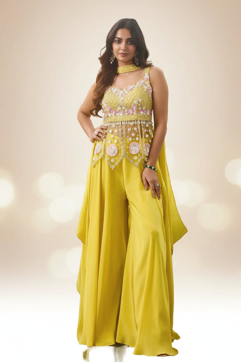 Effortless Style Sunlit Pearl Embroidered palazzo Set