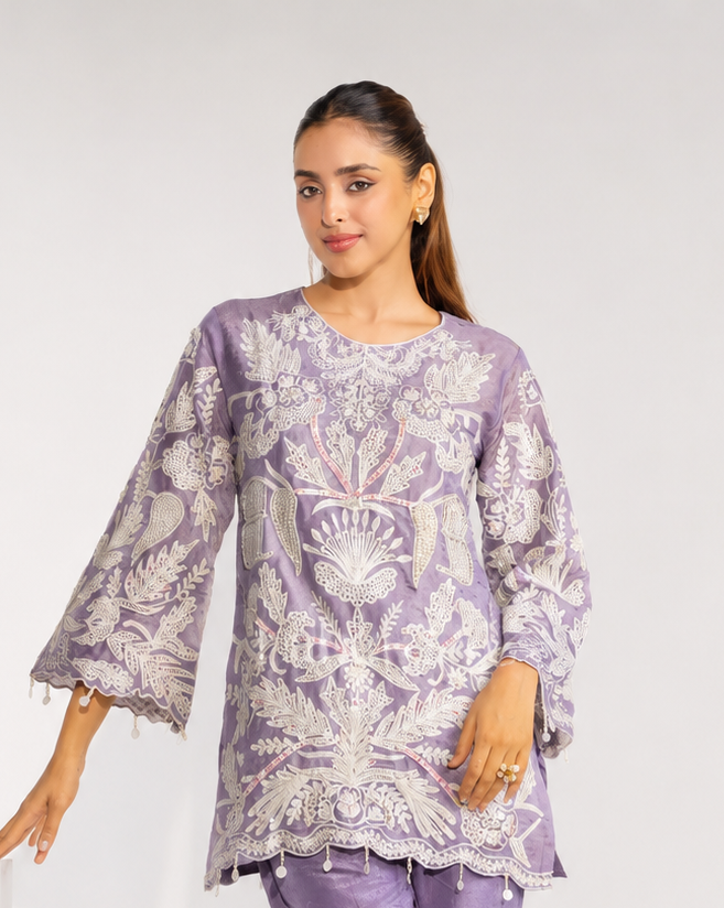 Lilac Embroidered Co-Ord Set in indo-western