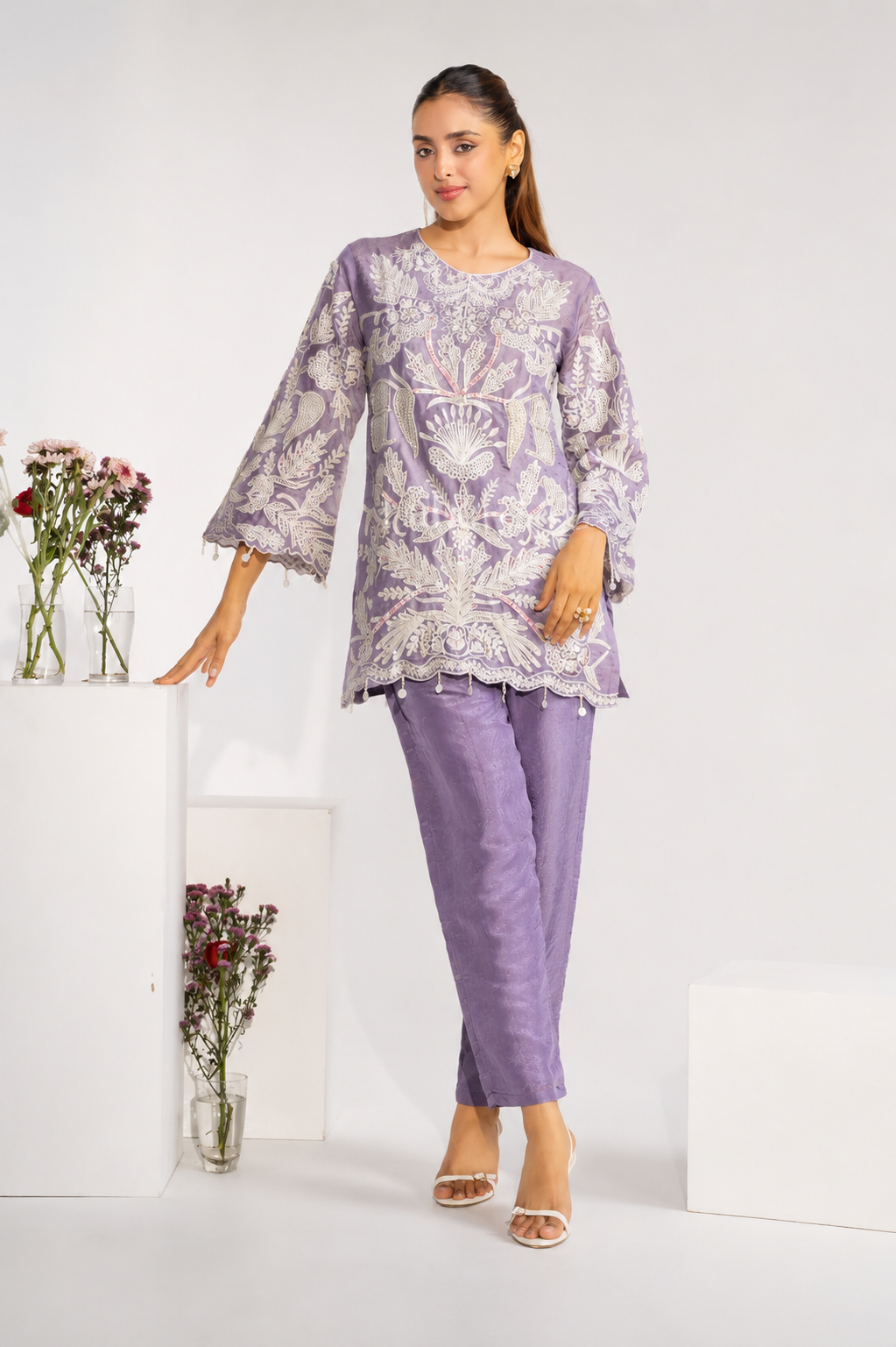 Lilac Embroidered Co-Ord Set in indo-western