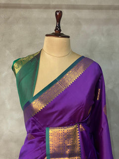 Violet Green Kanchipuram Soft Silk Saree