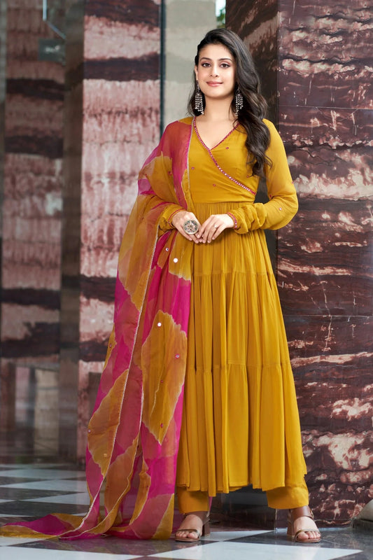 Mirror Work Embroidered Georgette Anarkali Suit Set