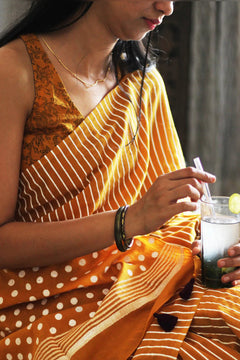 Crimson Dot & Stripe Cotton Saree