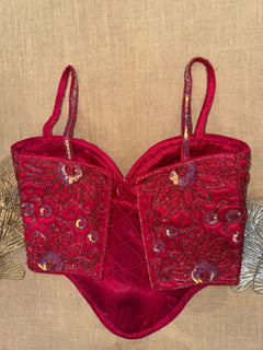Ruby Red Floral Handwork Sequin Designer Corset Blouse