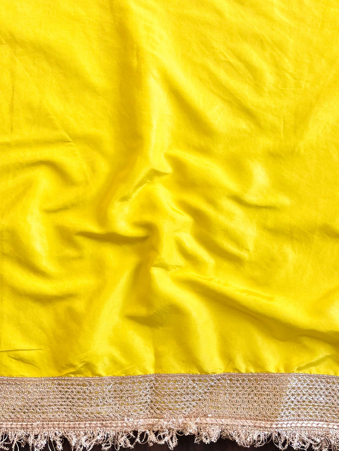 Tissue Mustard Yellow Saree with Zari Buti & Lace