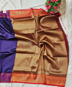 Surmayi Orange Soft Silk Paithani Saree with Lotus & Peacock Copper Zari Pallu