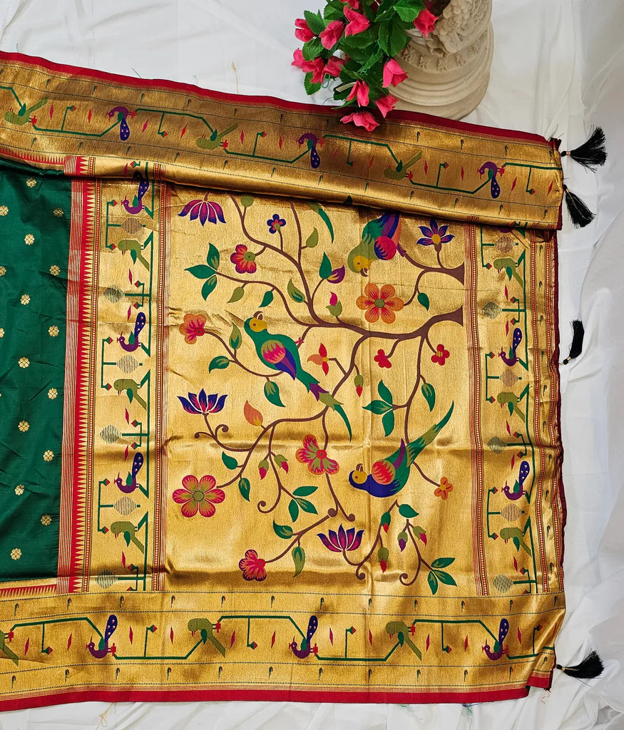 Semi-Silk Paithani Saree with Copper Zari Peacock Pallu