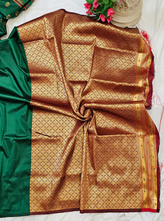 Semi-Silk Paithani Saree with Copper Zari Peacock Pallu
