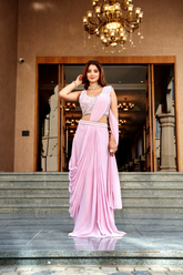 Sequin Handwork Viscose Pre-Draped Saree with Blouse