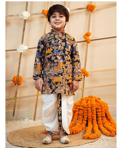 Pink Cotton Farm Animal Kurta Dhoti Set