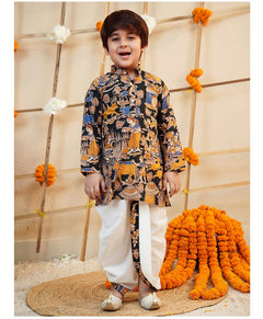 Pink Cotton Farm Animal Kurta Dhoti Set