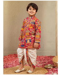 Pink Cotton Farm Animal Kurta Dhoti Set