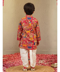 Pink Cotton Farm Animal Kurta Dhoti Set