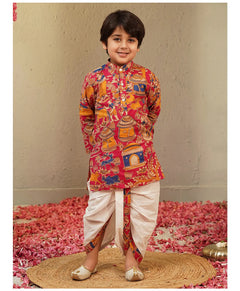 Pink Cotton Farm Animal Kurta Dhoti Set
