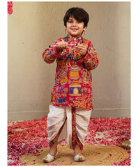 Pink Cotton Farm Animal Kurta Dhoti Set