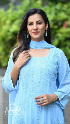Noor Neelkamal Pure Viscose Chikankari 3D Kurta Set