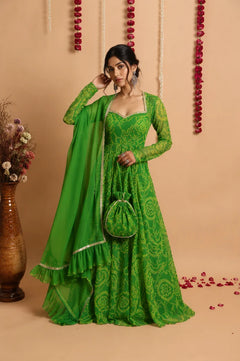 Neelanjana Bandhani Anarkali Set