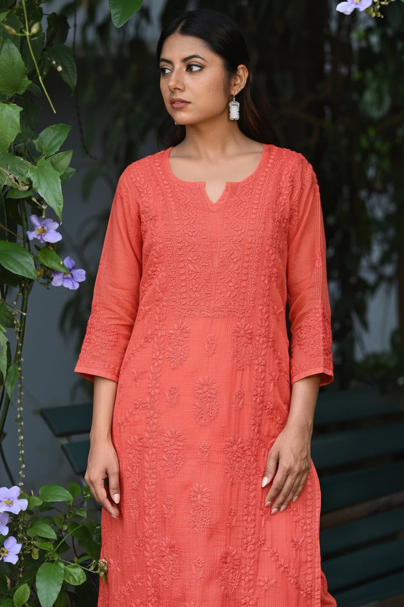 Noor Pista Pure Kota Chikankari Kurta Set