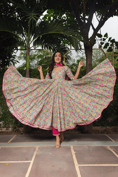Gulnaar Bloom Cotton Anarkali Set