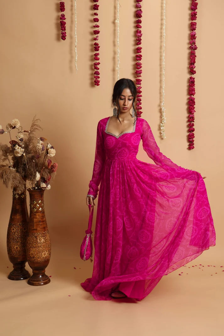 Neelanjana Bandhani Anarkali Set