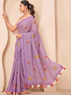Silk Floral Checked Woven Design Border Saree