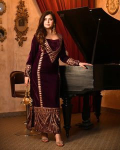 Royal Noir Embroidered Velvet Kaftan