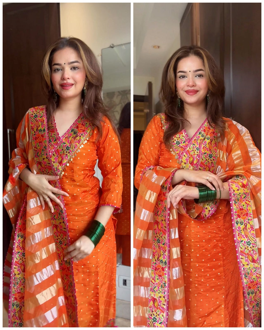 Orange Tissue Meenakari Suit Set