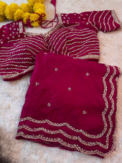 Garnet Red Fendy Silk Saree with blouse - By Reet Lifestyle