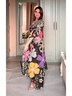 Rangreza Midnight Bloom Draped Skirt with Jacket Set