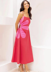 Red Cotton Poplin Side Cut Maxi Dress