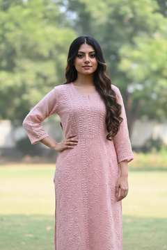 Noor Pista Pure Kota Chikankari Kurta Set
