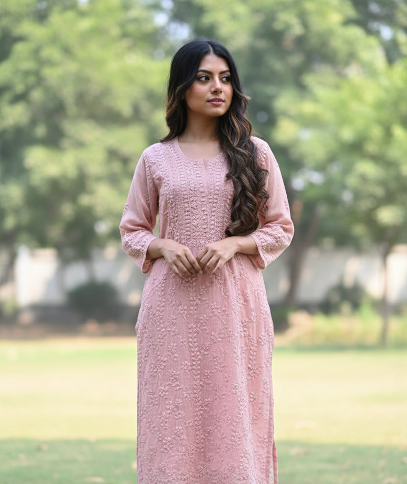 Noor Pista Pure Kota Chikankari Kurta Set